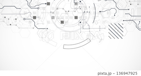Technological background in gray colors. Used technical lines and a pattern of squares with different shades of gray. Technological background in gray colors. Used technical lines and a pattern of squares with different shades of gray. 136947925