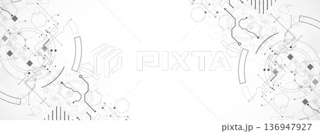 Technological background in gray colors. Used technical lines and a pattern of squares with different shades of gray. 136947927