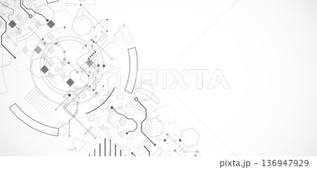 Technological background in gray colors. Used technical lines and a pattern of squares with different shades of gray. 136947929