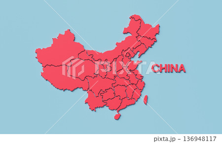 Map of China with Provinces. 3D Rendering. Map of China with Provinces. 3D Rendering. 136948117