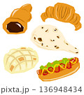 チョココロネ クロワッサン メロンパン ナン ホットドッグのパンセット ベクターイラスト 136948434