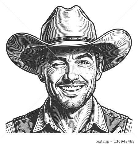 Winking Cowboy Portrait in Western Style vector 136948469