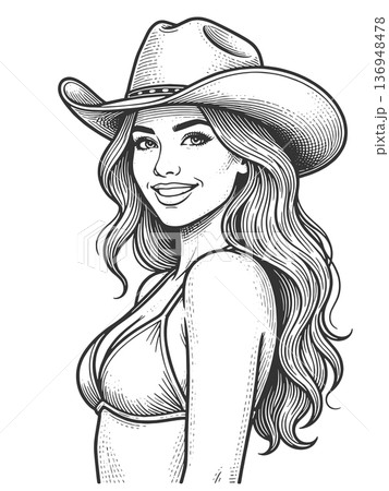 Smiling Cowgirl in Western Hat Portrait raster 136948478