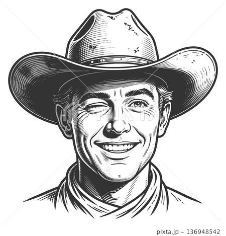 Winking Cowboy Portrait in Western Style vector Winking Cowboy Portrait in Western Style vector 136948542
