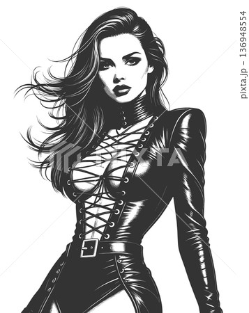 Edgy Woman in Lace Up Leather Outfit vector 136948554