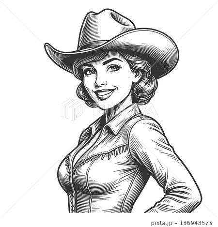 Smiling Cowgirl in Western Hat vector illustration 136948575