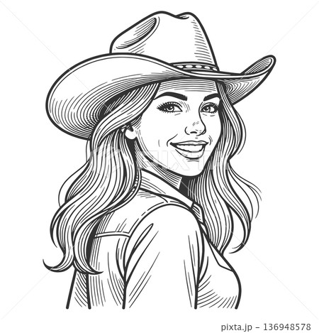 Smiling Cowgirl in Western Hat vector illustration 136948578