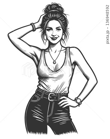 Smiling Woman in Casual Modern Outfit vector 136948592