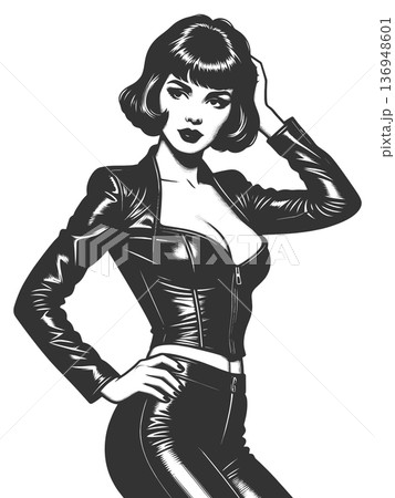 Confident Woman in Black Leather Outfit vector Confident Woman in Black Leather Outfit vector 136948601