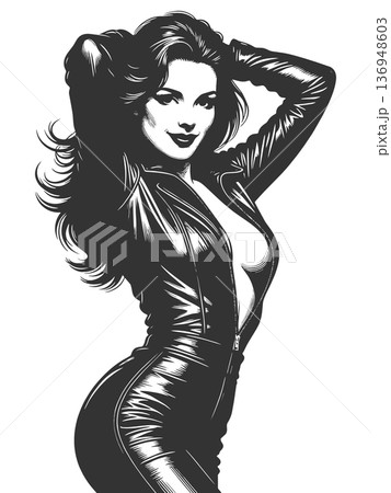 Confident Woman in Black Leather Outfit vector 136948603