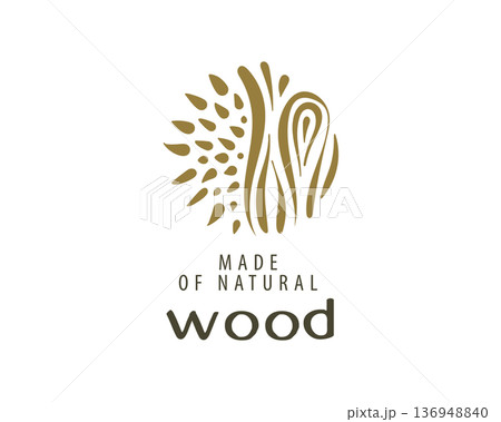 An unusual vector hand-drawn logo for the production of wood products 136948840