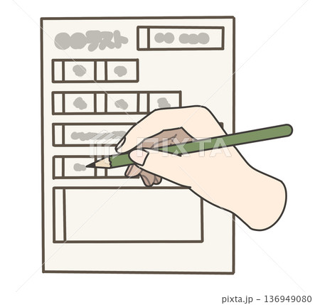 テストを鉛筆で書き込む右手 136949080