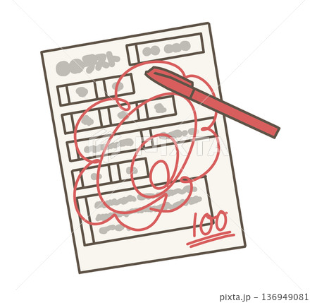 花丸のついた100点のテストと赤ペン 花丸のついた100点のテストと赤ペン 136949081