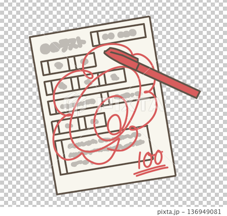 花丸のついた100点のテストと赤ペン 花丸のついた100点のテストと赤ペン 136949081