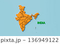 Map of India with States. 3D Rendering. 136949122