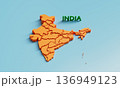 Map of India with States. 3D Rendering. 136949123