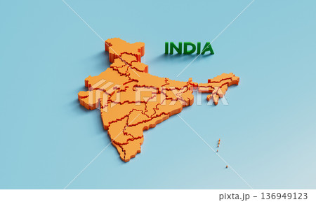Map of India with States. 3D Rendering. 136949123