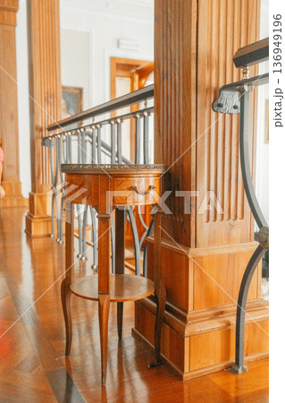 Interior space with polished wood floor and vintage furniture. Concept of luxury design and classic European style. 136949196