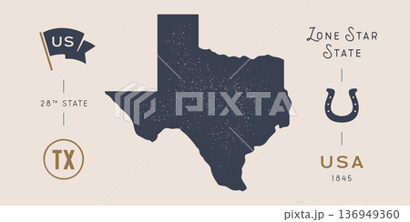 Texas state map silhouette, lone star state symbol Texas state map silhouette, lone star state symbol 136949360