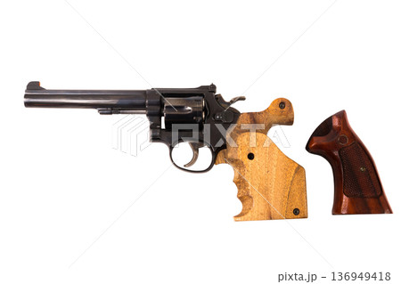 Old western era revolver on white background Old western era revolver on white background 136949418