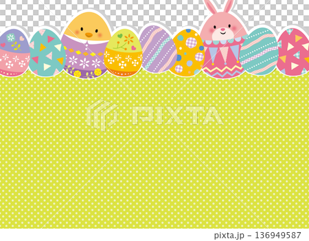 Cute frame of Easter eggs and rabbits 136949587