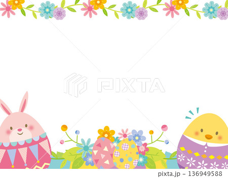 イースターエッグとうさぎのかわいいフレーム 136949588