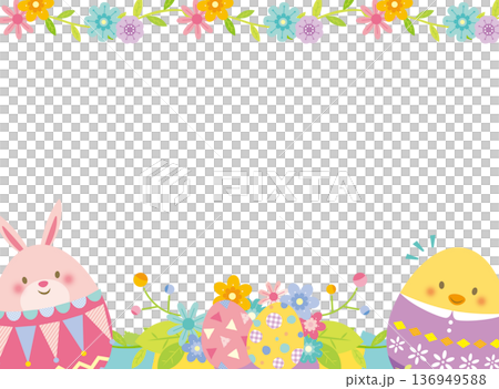 イースターエッグとうさぎのかわいいフレーム 136949588