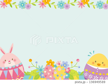 イースターエッグとうさぎのかわいいフレーム 136949589