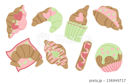 Set of cute delicious croissants. Flat vector illustration 136949717