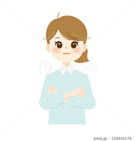 腕組みをする女性のイラスト 無表情・ニュートラル02 腕組みをする女性のイラスト 無表情・ニュートラル02 136950176