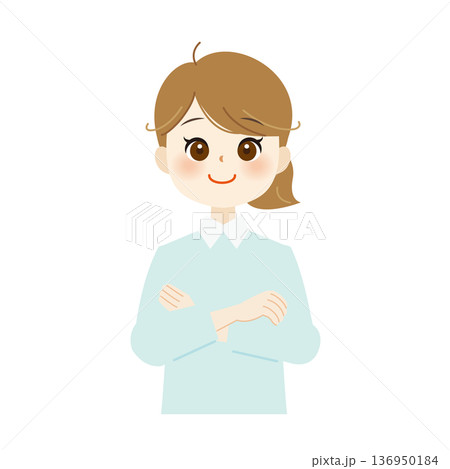 笑顔で腕組みをする女性のイラスト 自信・安心・信頼04 笑顔で腕組みをする女性のイラスト 自信・安心・信頼04 136950184