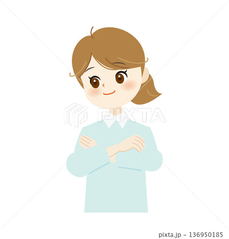 笑顔で腕組みをする女性のイラスト　自信・安心・信頼07 136950185