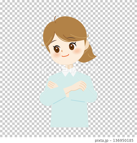 笑顔で腕組みをする女性のイラスト　自信・安心・信頼07 136950185