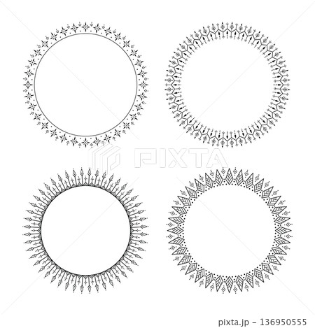 Tribal circular geometric ornament frame set collection seamless design 136950555