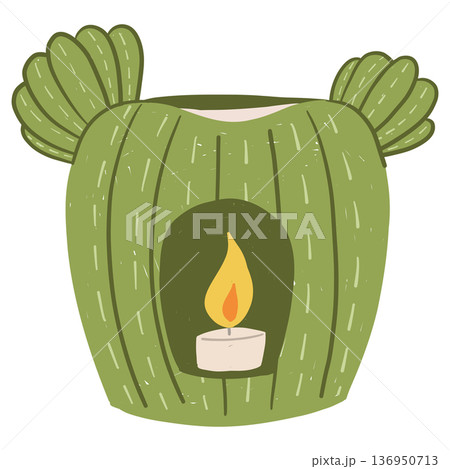 Green cactus shaped aroma lamp with candle for spa relaxation 136950713