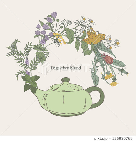 Digestive Herbal Blend Wreath with Teapot 136950769