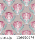 Delicate flowers of Protea in soft pink and green hues creating a refined and elegant design, Protea in Pastel Tones 136950976