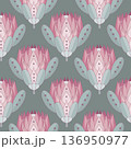 Delicate flowers of Protea in soft pink and green hues creating a refined and elegant design, Protea in Pastel Tones 136950977