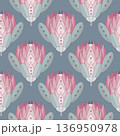Delicate flowers of Protea in soft pink and green hues creating a refined and elegant design, Protea in Pastel Tones 136950978