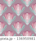 Delicate flowers of Protea in soft pink and green hues creating a refined and elegant design, Protea in Pastel Tones 136950981