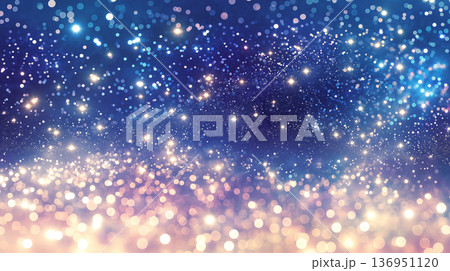 パステルピンクとブルーの輝く光の粒子が幻想的なゆめかわいいバックグラウンド素材 136951120