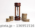 時は金なり：砂時計とコインの資産運用イメージ 136951516