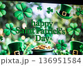 Vibrant Saint Patrick's Day Celebration with Lucky Shamrocks and Gold 136951584