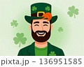 Illustration of a Bearded Man in Green Hat with Clovers 136951585