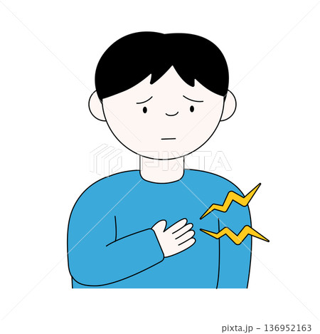 胸の痛みを感じて苦しむ青い服を着た男性のイラスト 136952163