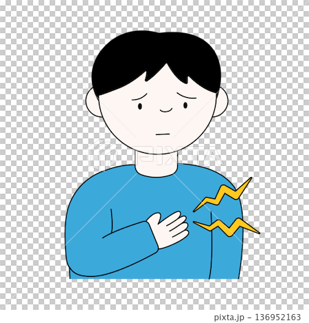 胸の痛みを感じて苦しむ青い服を着た男性のイラスト 136952163