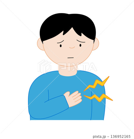胸の痛みを訴えて困っている青い服の男性の主線なしイラスト 136952165
