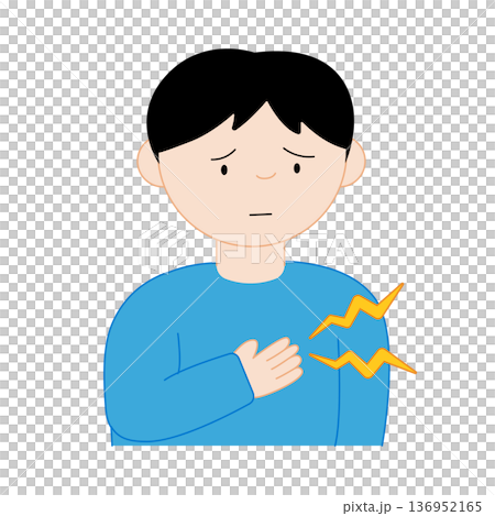 胸の痛みを訴えて困っている青い服の男性の主線なしイラスト 136952165