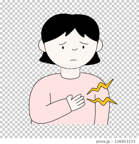 圖:一位女性胸痛不適 | 因疾病或壓力導致健康狀況不佳的場景 圖:一位女性胸痛不適 | 因疾病或壓力導致健康狀況不佳的場景 136953235