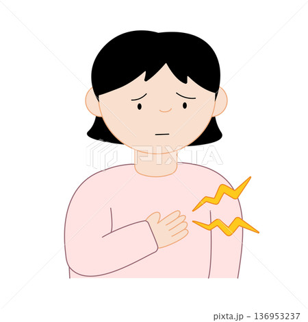 胸を押さえて苦しむ女性のフラットデザインイラスト | 医療やヘルスケアのアイコン 136953237